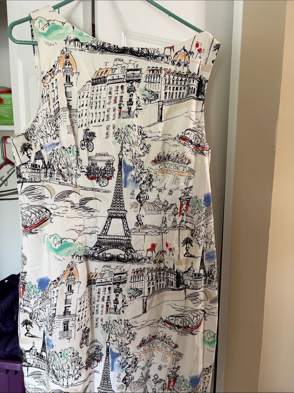 Paris Scene Sleeveless Shift Dress - White with Black Sketch Print